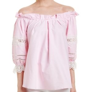 Romeo & Juliet Couture Pink Puff Crochet Sleeve Top